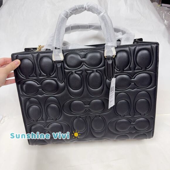 NWT Bundle Coach Large Maggie Tote Bag CY672 Black & CCE78 Long Chain Charm Gold - Picture 6 of 10